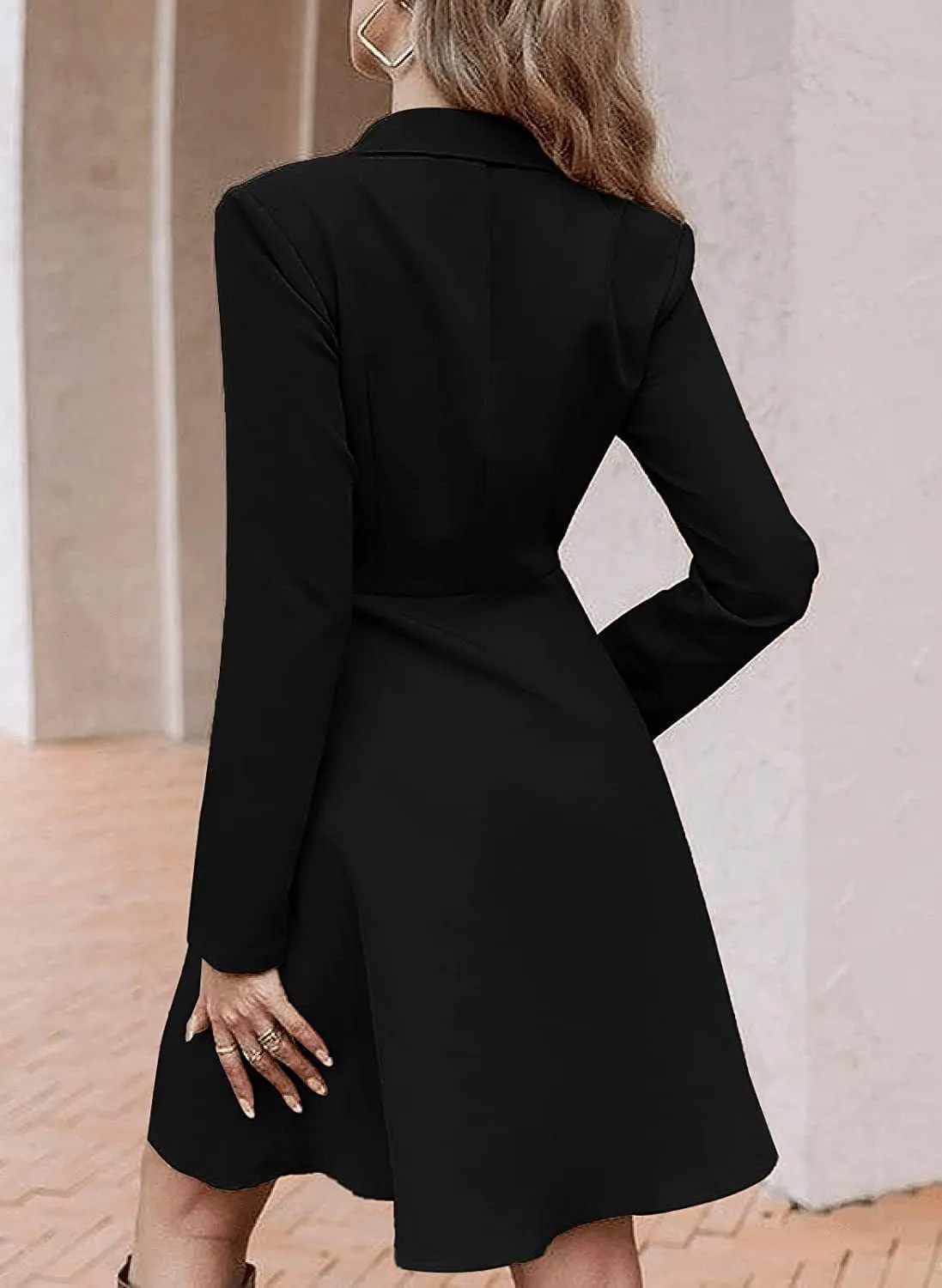 utcoco Women's 2024 Double Breasted Trench Coat Lapel Notch Long Sleeve A-Line Ruffle Pea Coats