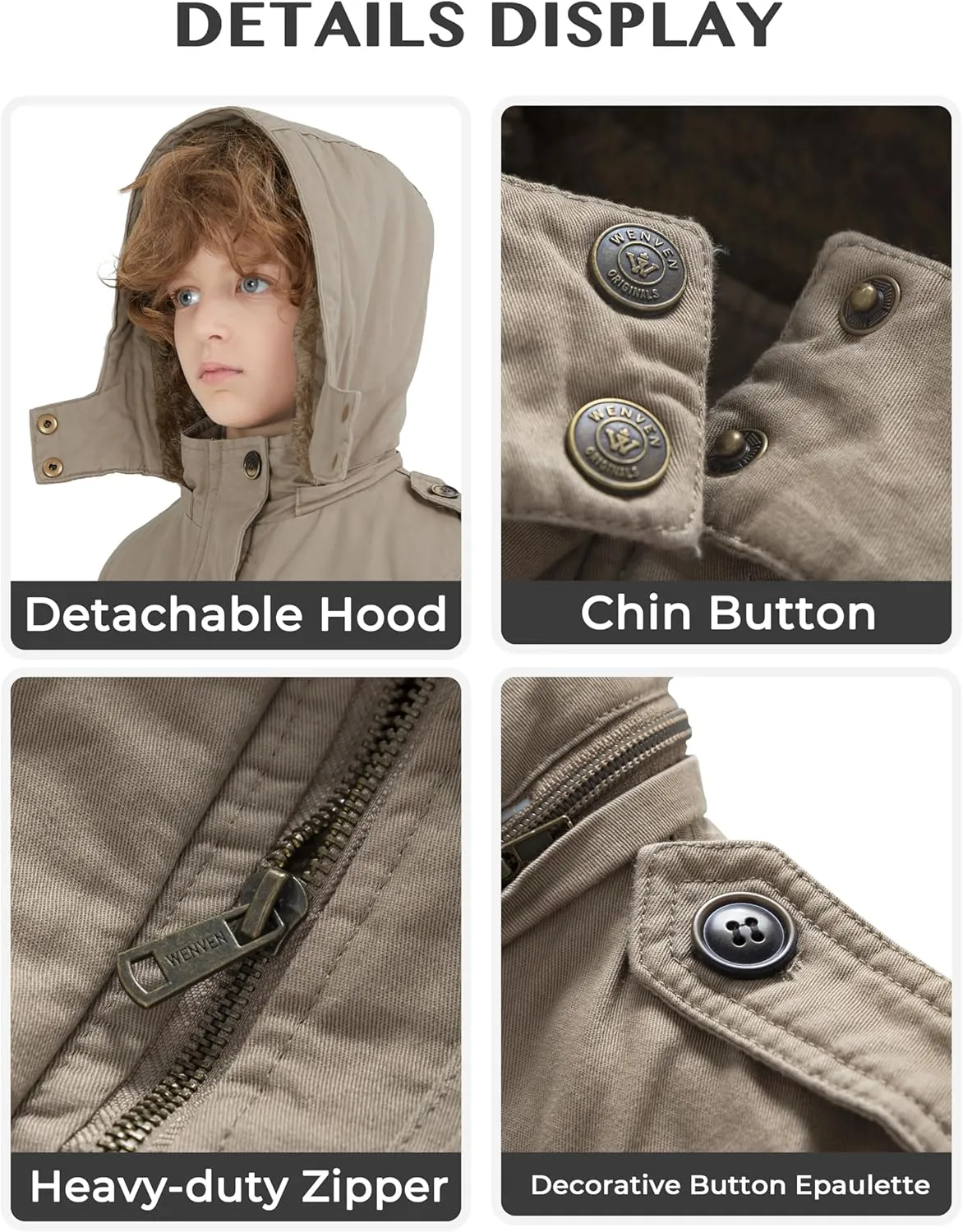 WenVen Boy's & Girl's Winter Warm Sherpa Lined Parka Coat with Removable Hood
