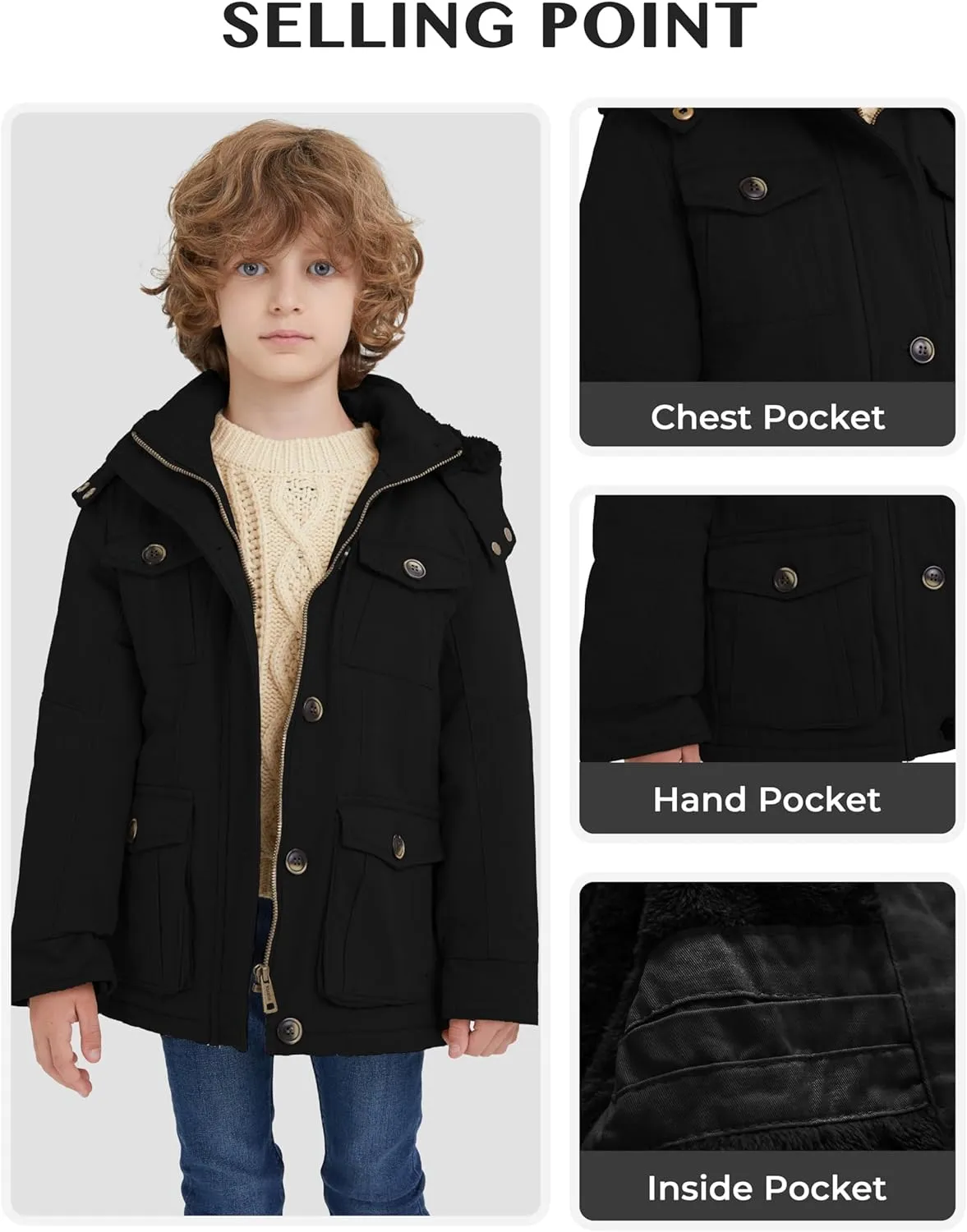 WenVen Boy's & Girl's Winter Warm Sherpa Lined Parka Coat with Removable Hood