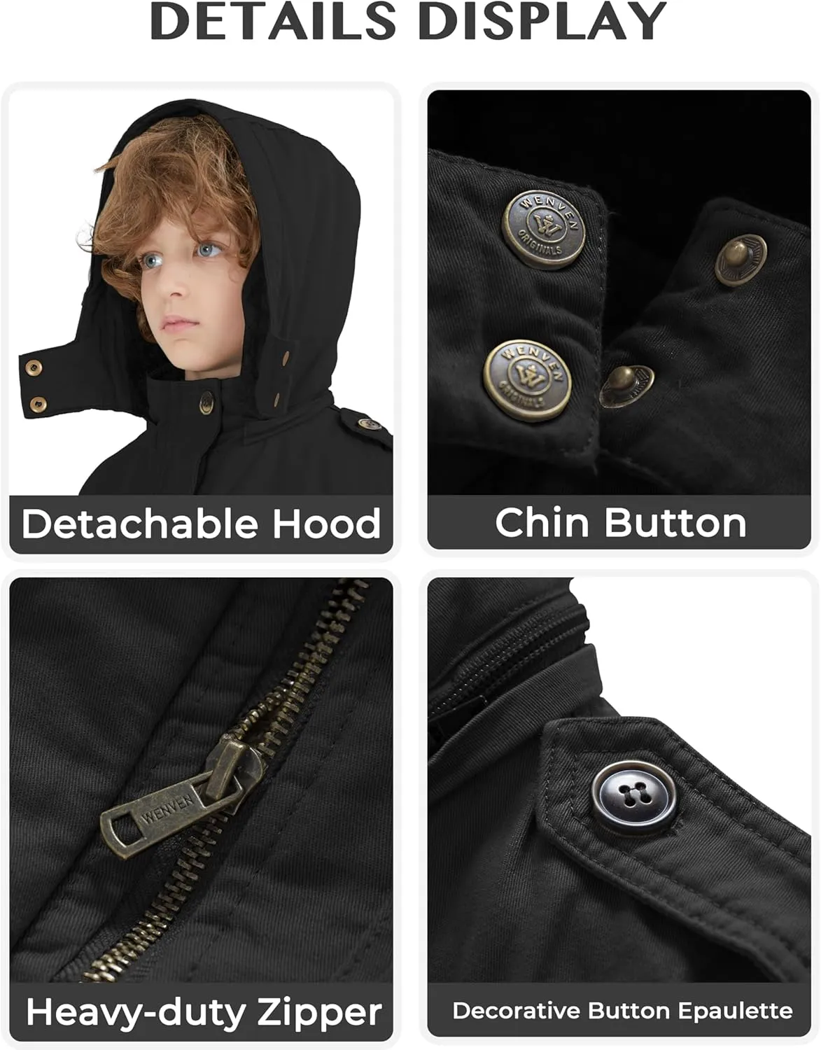 WenVen Boy's & Girl's Winter Warm Sherpa Lined Parka Coat with Removable Hood