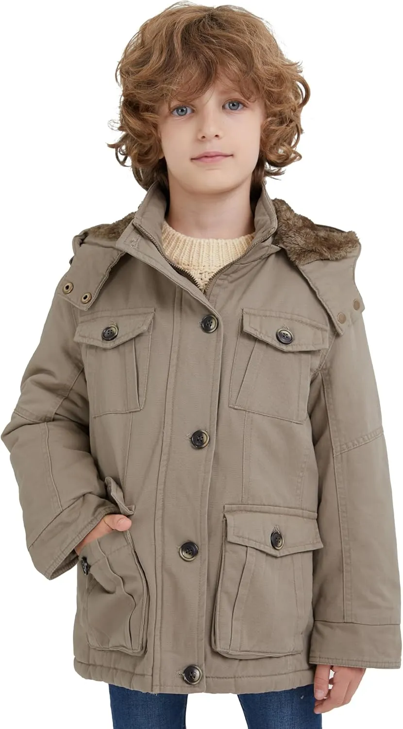 WenVen Boy's & Girl's Winter Warm Sherpa Lined Parka Coat with Removable Hood