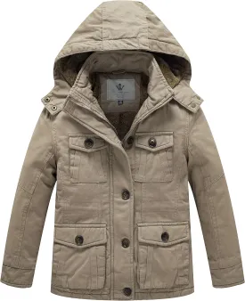 WenVen Boy's & Girl's Winter Warm Sherpa Lined Parka Coat with Removable Hood