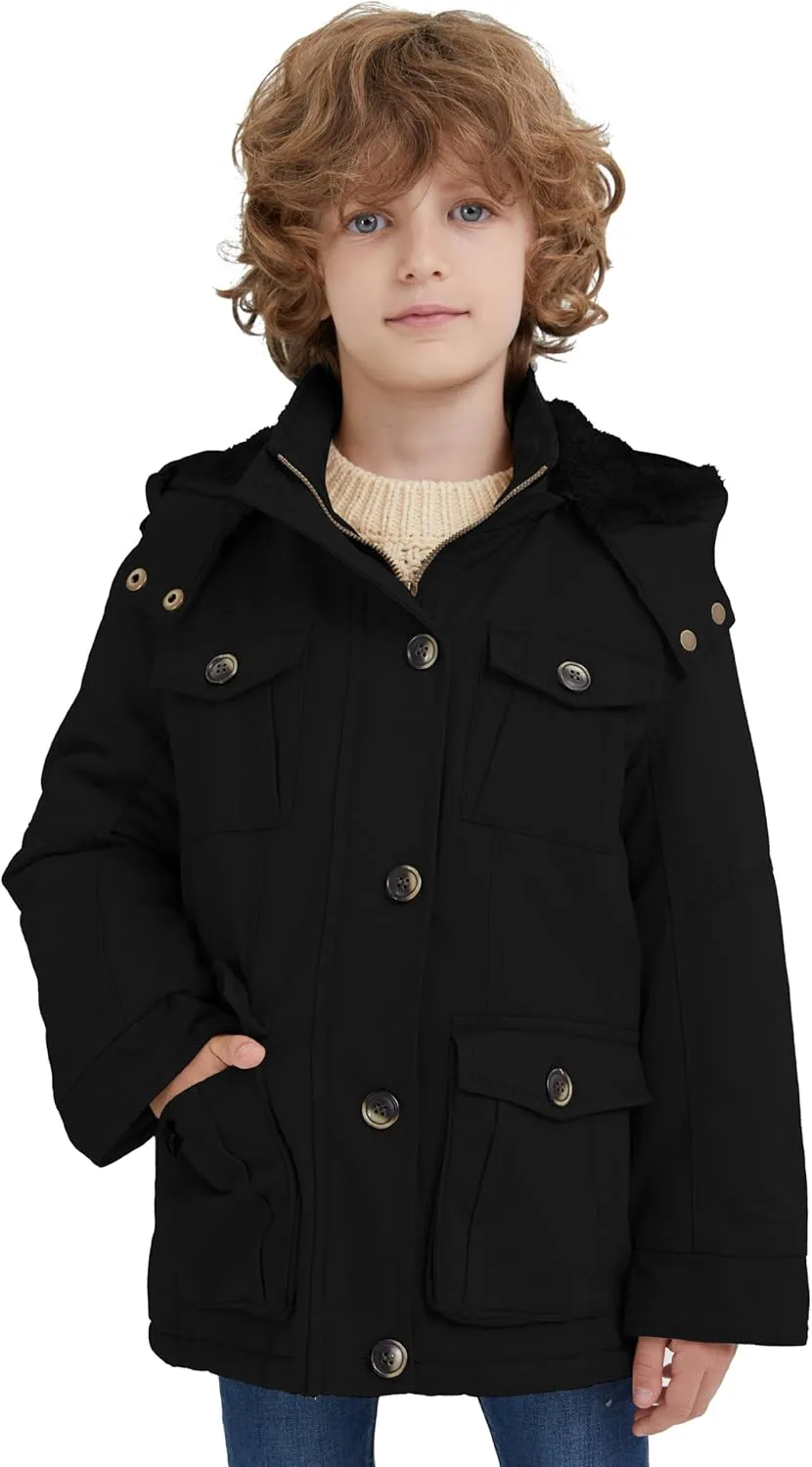 WenVen Boy's & Girl's Winter Warm Sherpa Lined Parka Coat with Removable Hood