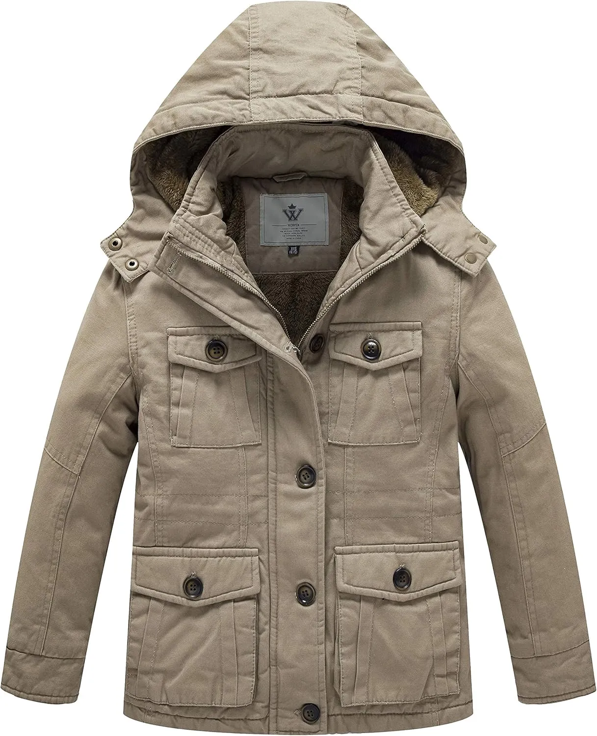 WenVen Boy's & Girl's Winter Warm Sherpa Lined Parka Coat with Removable Hood