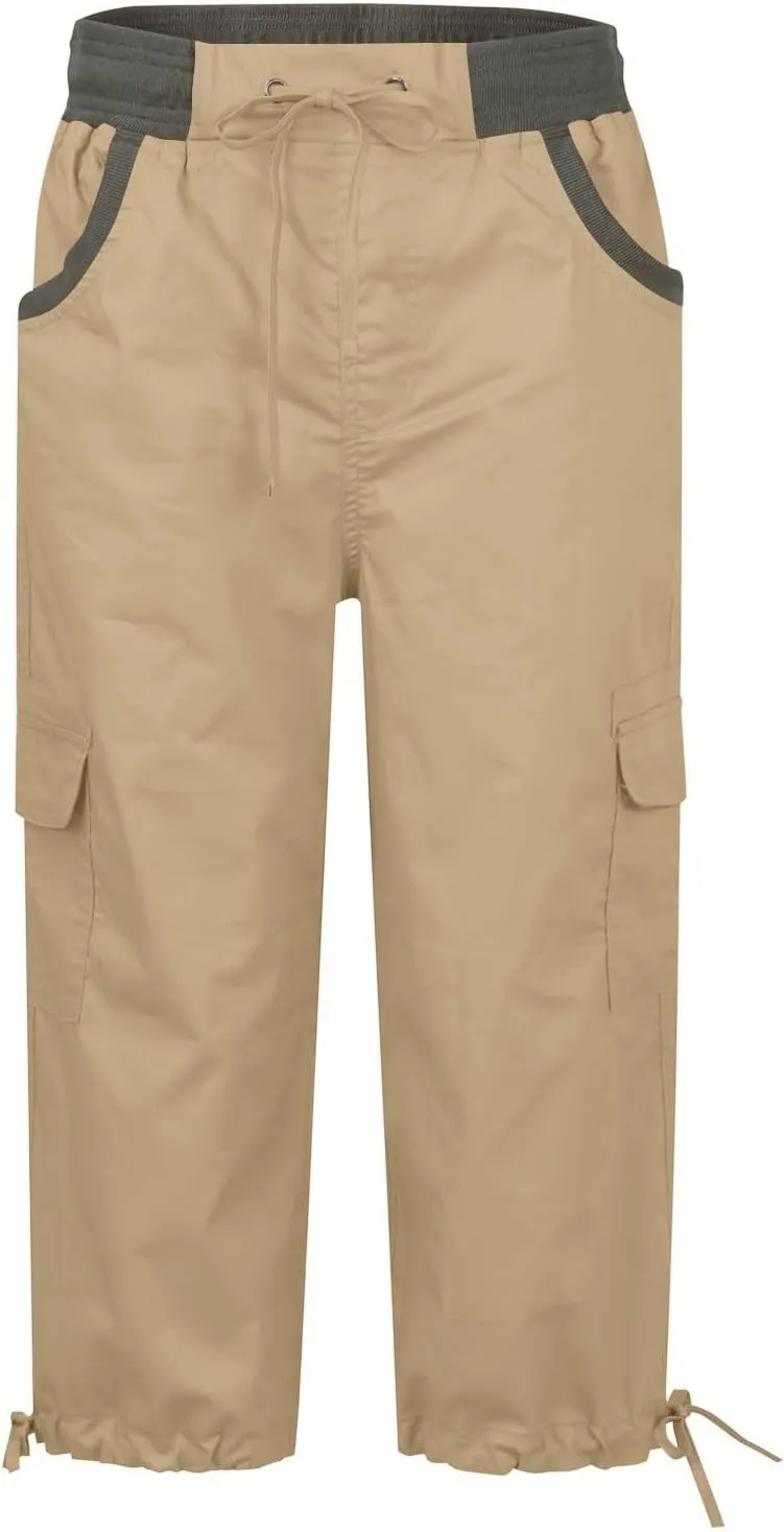 Womens Cargo Capris Summer Casual Drawstring Low Waisted Hiking Jogger Pants Lightweight Outdoor Cotton Capri Pants