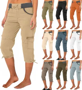 Womens Cargo Capris Summer Casual Drawstring Low Waisted Hiking Jogger Pants Lightweight Outdoor Cotton Capri Pants