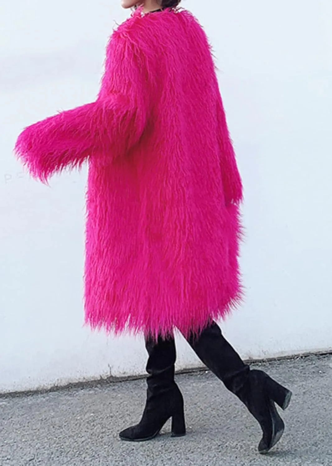 Women's Fluffy Faux Fur Long Jacket Overcoat Winter Spring Warm Outwear Parka Coat Outwear