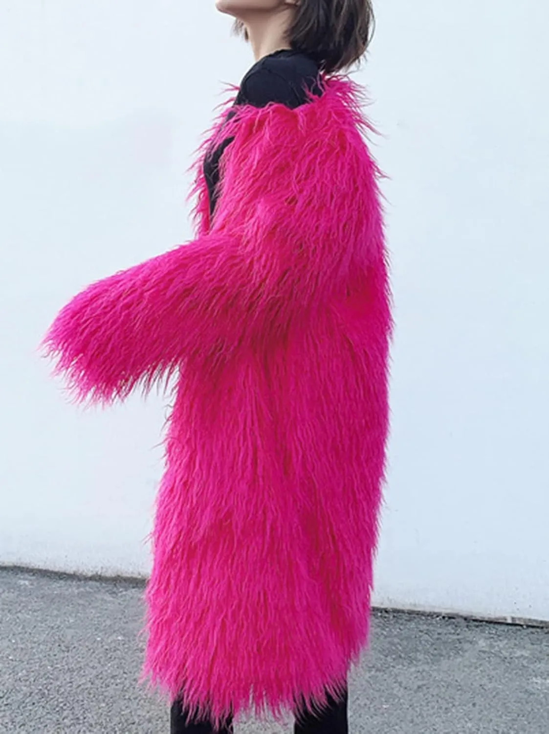 Women's Fluffy Faux Fur Long Jacket Overcoat Winter Spring Warm Outwear Parka Coat Outwear