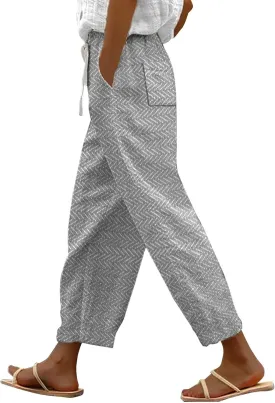 Womens Linen Summer Capri Pants Capri Pants with Pockets Wide Leg Cropped Pants for Women Comfy Loose Summer Beach