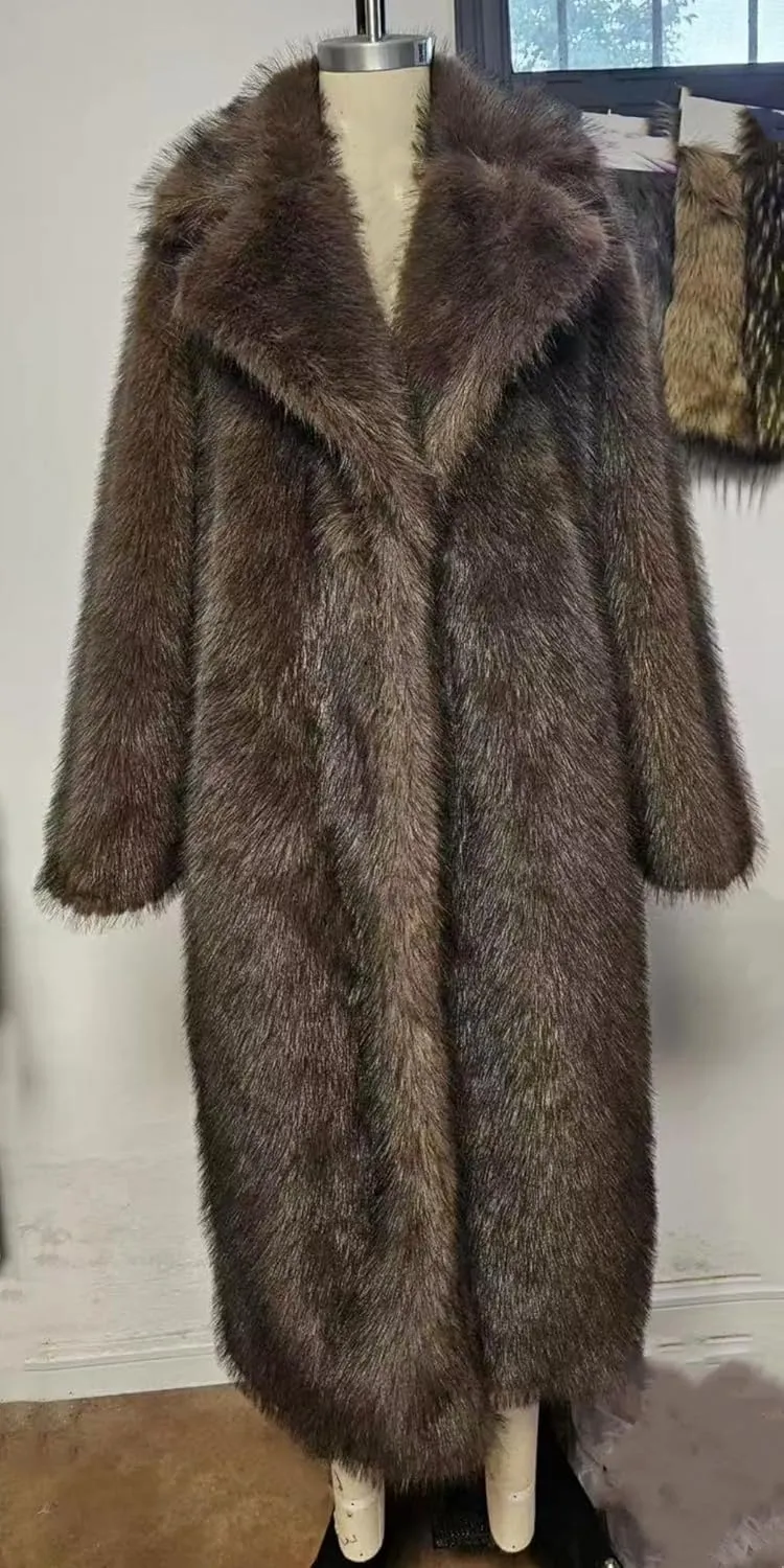 Women's Shaggy Faux Fur Warm Maxi Overcoat Outwear,Fluffy Winter Parka Long Jackets Coats