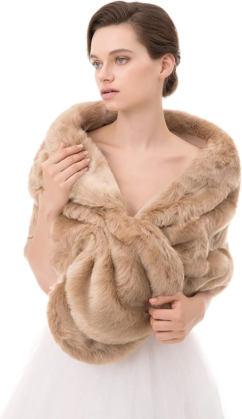 Women's Winter Warm Navy Faux Fur Shawl Coat Jacket Parka Outerwear Tops