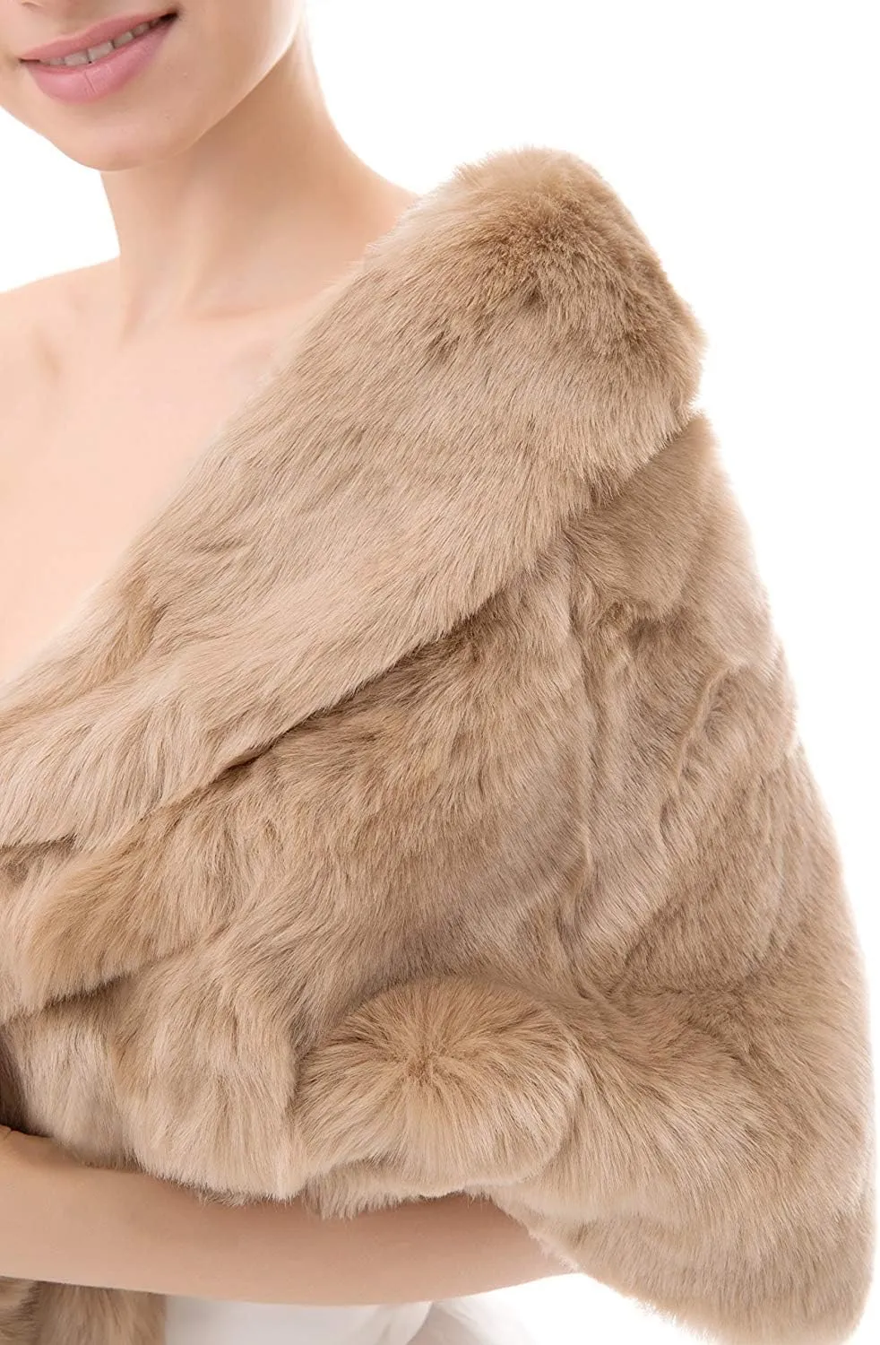 Women's Winter Warm Navy Faux Fur Shawl Coat Jacket Parka Outerwear Tops
