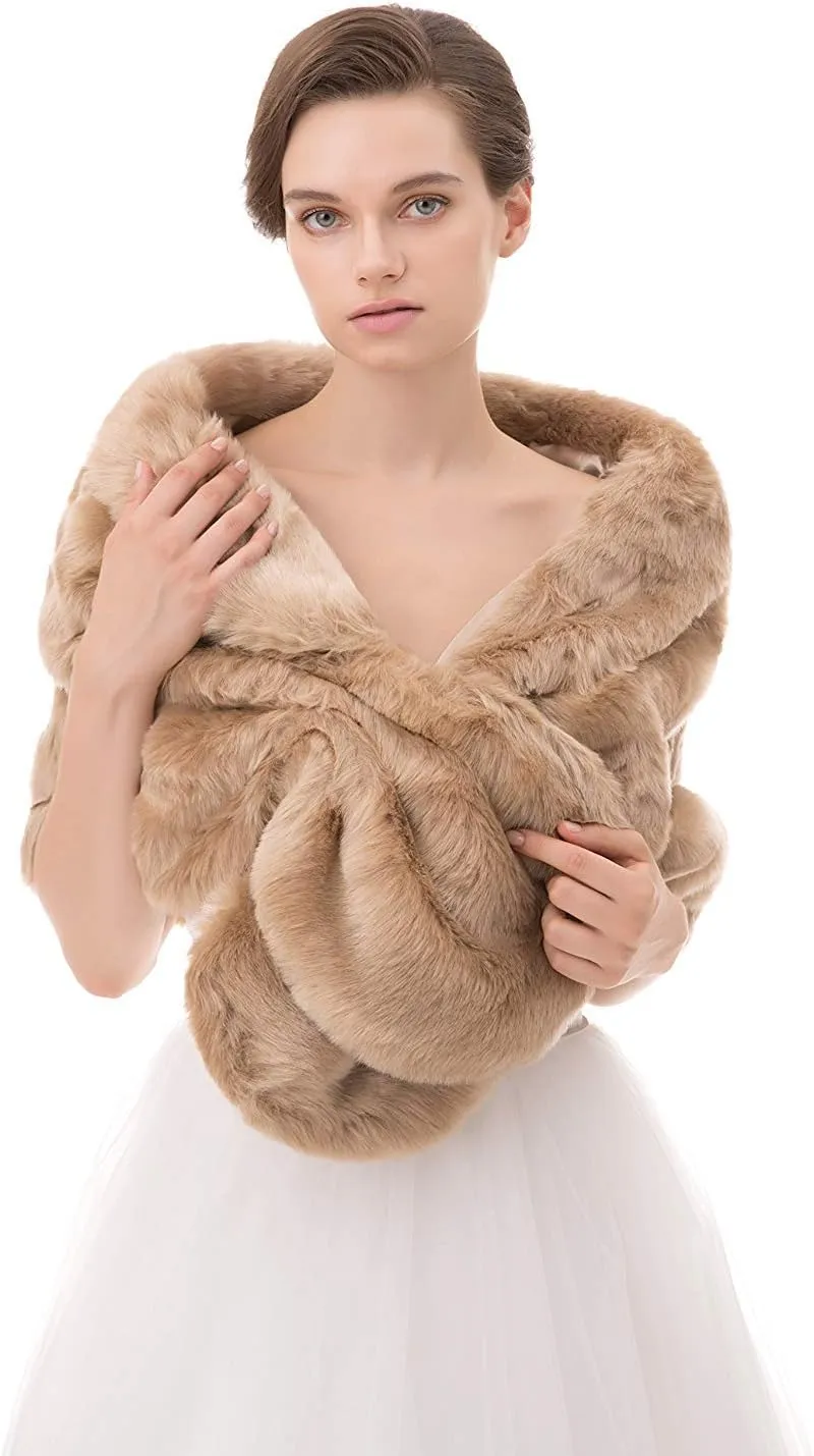 Women's Winter Warm Navy Faux Fur Shawl Coat Jacket Parka Outerwear Tops