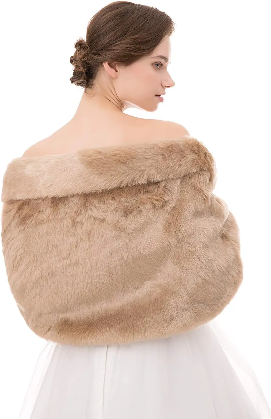 Women's Winter Warm Navy Faux Fur Shawl Coat Jacket Parka Outerwear Tops