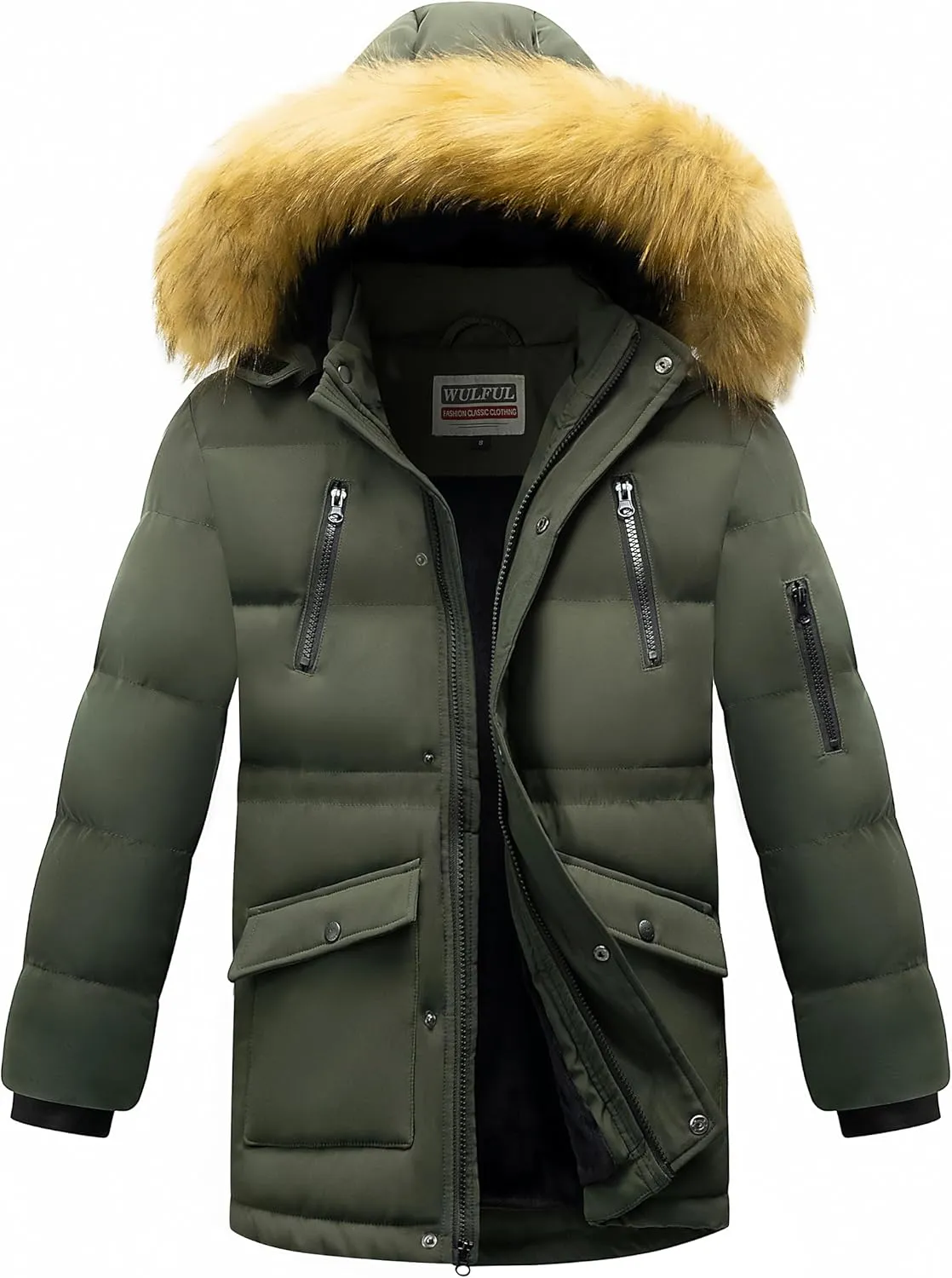 WULFUL Boy's Winter Coat Waterproof Fleece Lined Parka Jackets Kids Hooded Puffer Outerwear