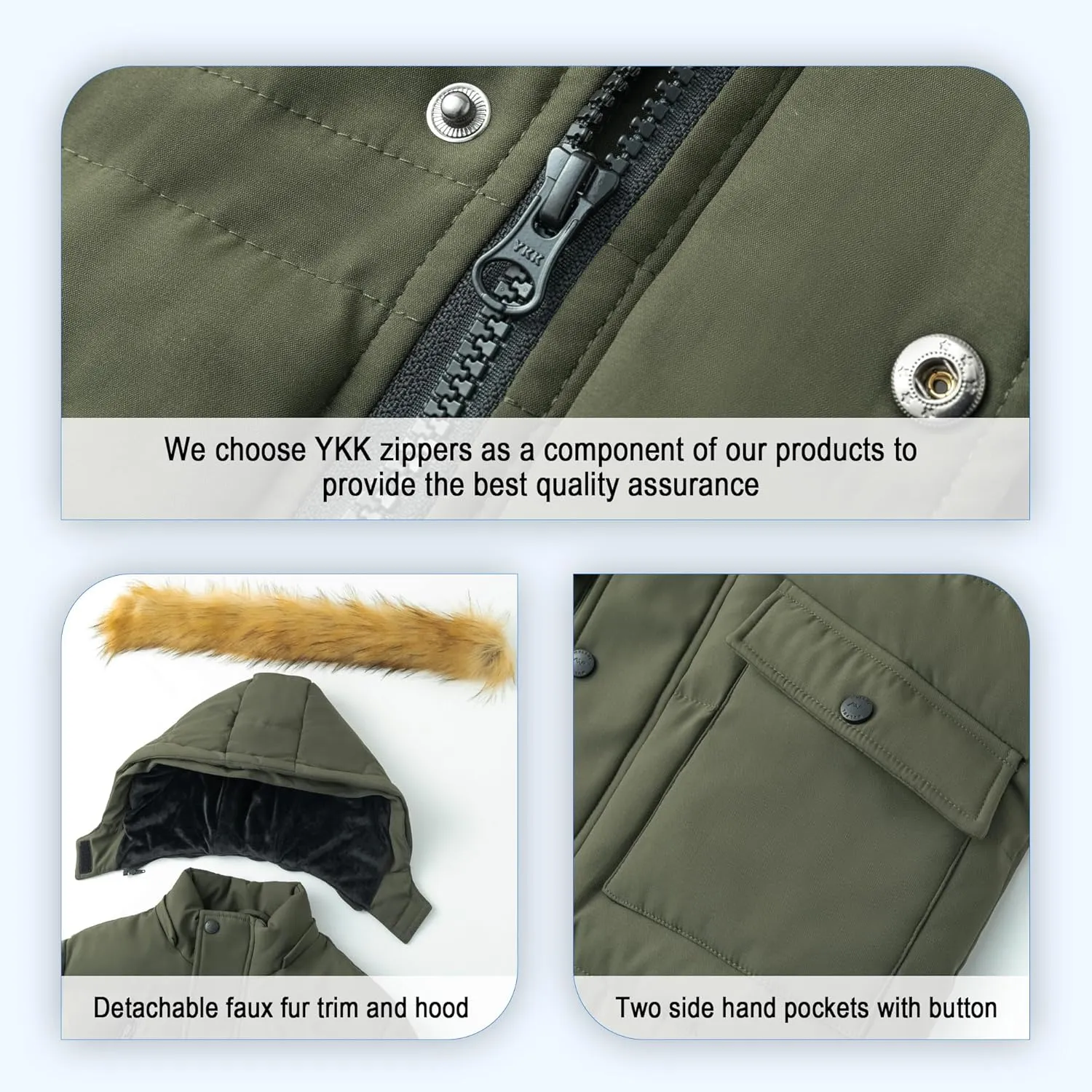WULFUL Boy's Winter Coat Waterproof Fleece Lined Parka Jackets Kids Hooded Puffer Outerwear