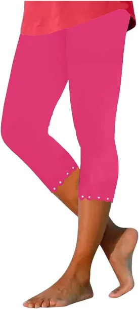 Xiaojmake High Waisted Capri Leggings for Women Summer Yoga Gym Workout Cropped Pants Rhinestone Patch Summer Beach Trousers
