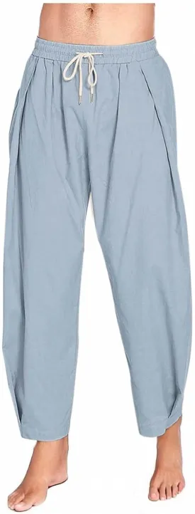 Xiaojmake Mens Cotton Linen Harem Pants Casual Cropped Trousers Lightweight Drawstring Loose Beach Yoga Pants with Pockets