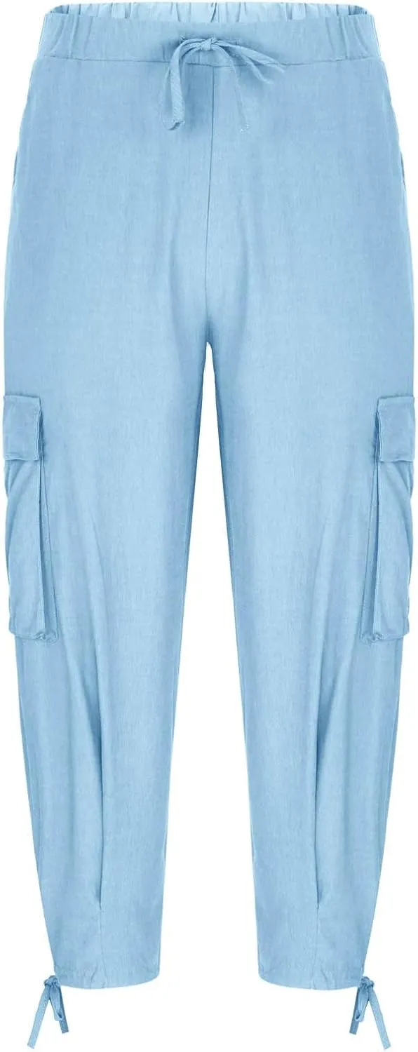 Xiaojmake Men's Linen Cargo Pants Joggers 2025 Solid Elastic Waist Harem Pant Casual Lightweight Loose Beach Summer Trousers