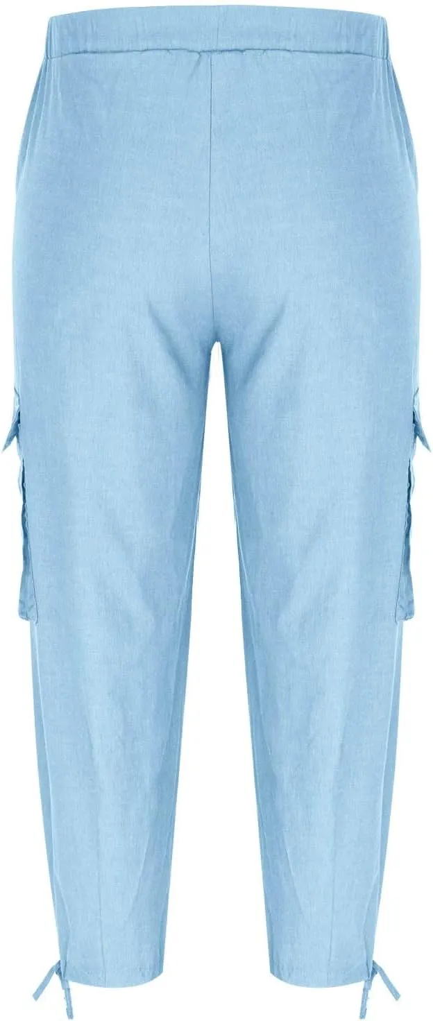 Xiaojmake Men's Linen Cargo Pants Joggers 2025 Solid Elastic Waist Harem Pant Casual Lightweight Loose Beach Summer Trousers