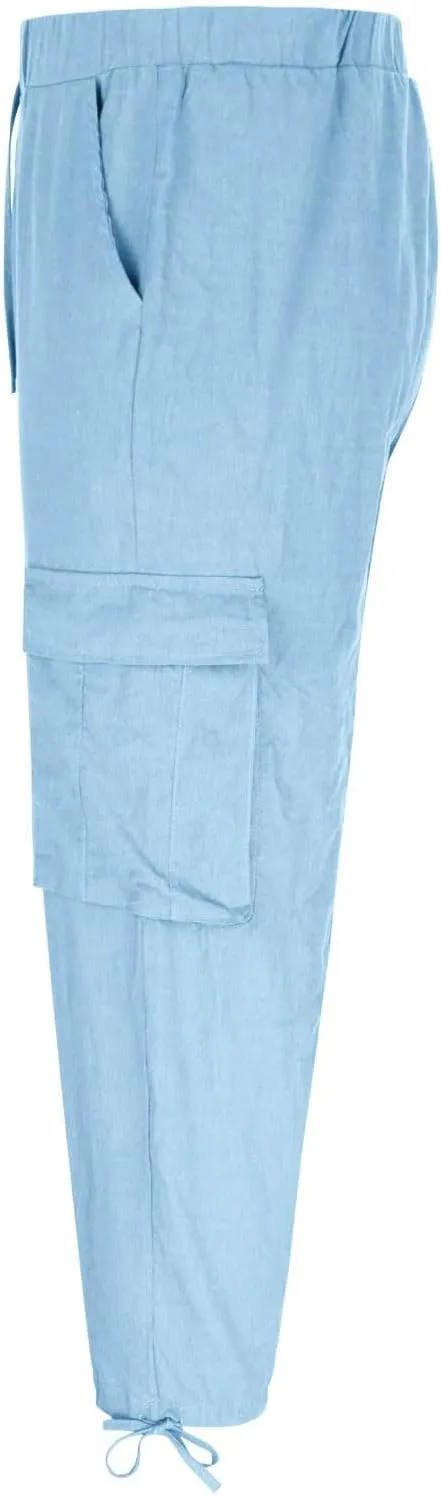 Xiaojmake Men's Linen Cargo Pants Joggers 2025 Solid Elastic Waist Harem Pant Casual Lightweight Loose Beach Summer Trousers