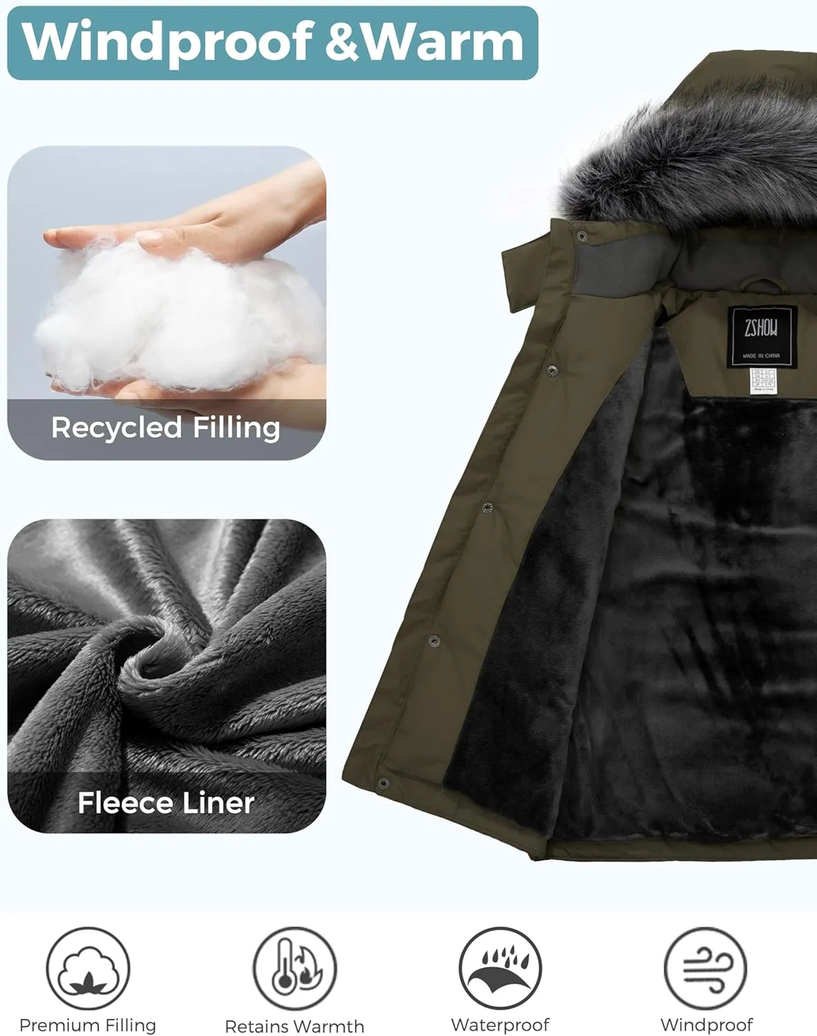 ZSHOW Boys' Warm Winter Coat Waterproof Parka Hooded Puffer Jacket